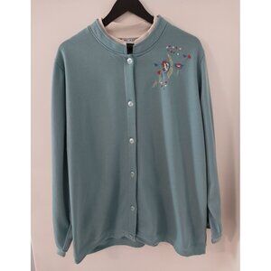 BLAIR Sweater Cardigan Blue Button Front Embroidered Sz 2XL